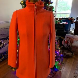 Women's J.Crew Nello Gori Stadium Cloth Wool Italian Neon Orange Coat Size 4 NWT
